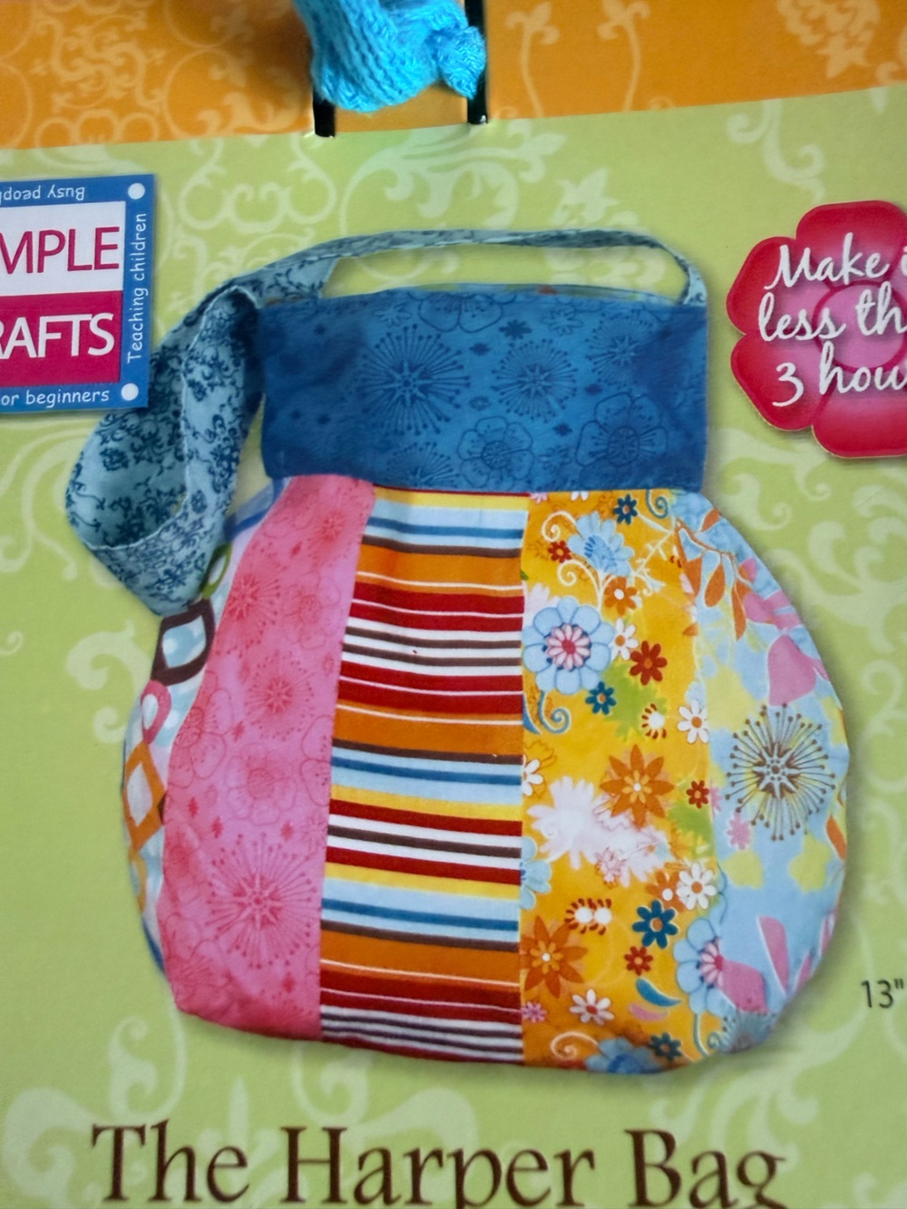 NEW Tote Boho Bag Harper Bag DIY Sewing Project %100 Cotton Fabric Simple Craft